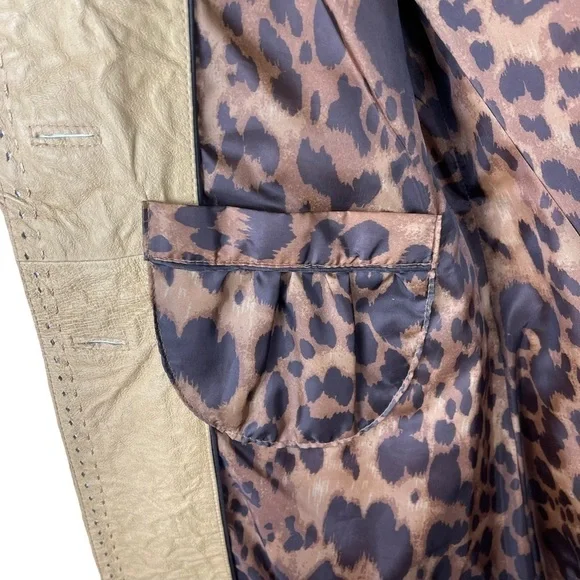 WILSONS LEATHER TAN DISTRESSED CRINKLE BUTTON DOWN NOTCH COLLAR BLAZER JACKET - Picture 12 of 15